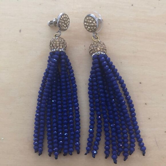 NWT Blue gold crystal pave Tassel earrings. - Picture 3 of 5